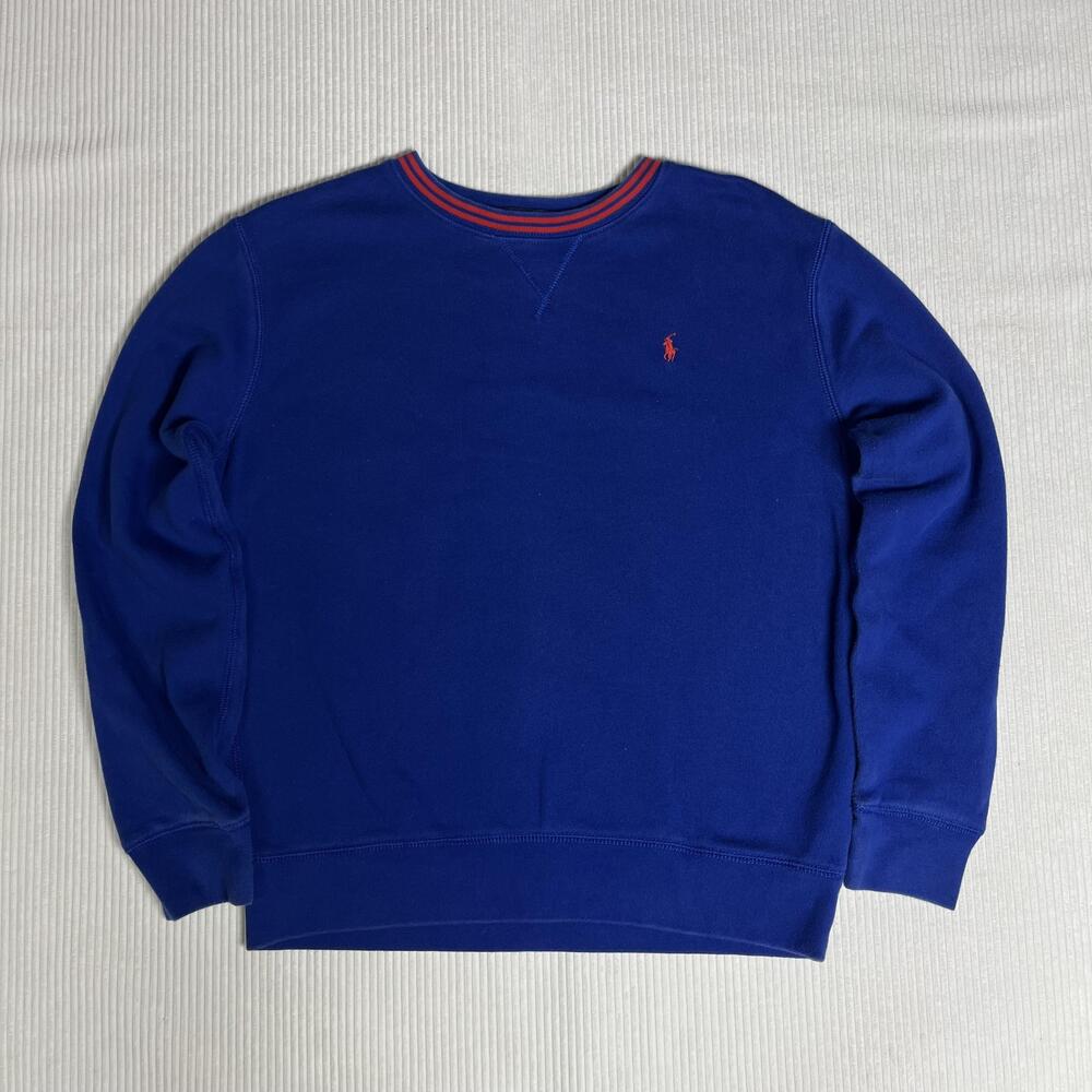 Polo Ralph Lauren Sweatshirt Boys 14-16 Blue Fleece Crew Neck Pullover Pony Logo